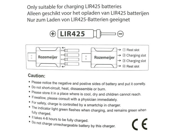 Rozemeijer Oplaadbare Dobber Staafbatterijen Set 2 LIR425 batterjien + USB Oplader